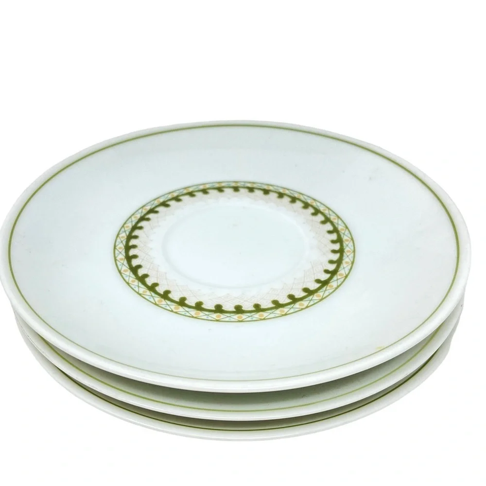 NORITAKE China No.6226 Hermitage Set of 3 Saucers. White and Green Pattern.